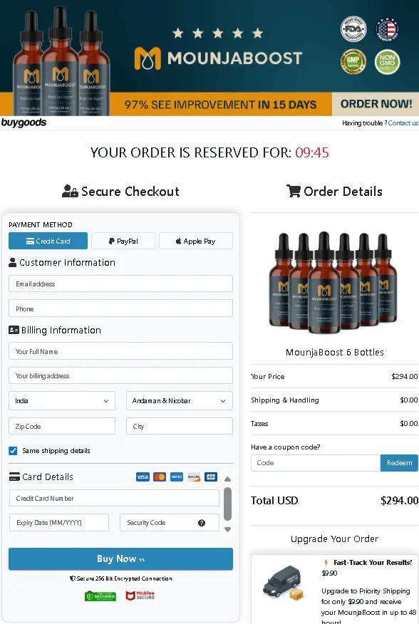 mounja boost checkout page 